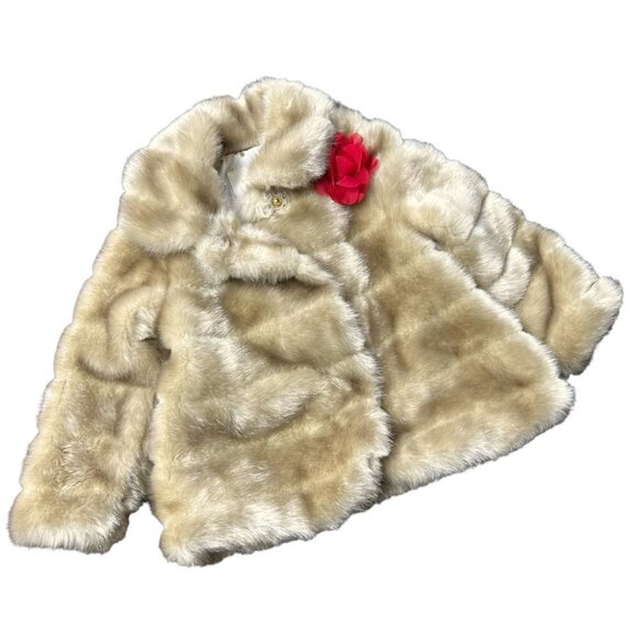 Kate Spade Kids Faux Fur Coat 24M Light Brown Collared - Picture 1 of 9